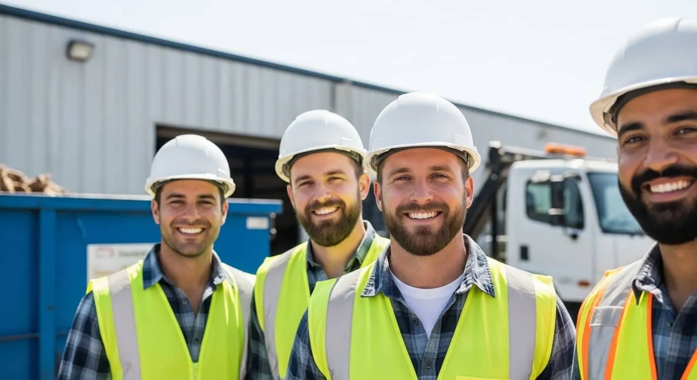 Race City Dumpster Rental team in high-visibility vests at the Mooresville yard
