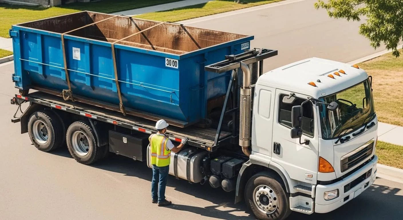 Roll-off truck ready for same-day dumpster delivery in Mooresville, NC